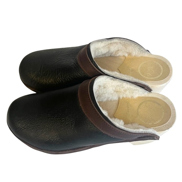 No. 6 Dakota Shearling Clog on Mid Heel in Black and Brown Aviator - Picture 7 of 14